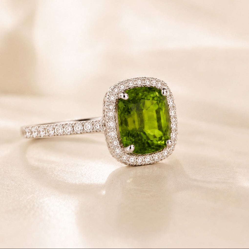 5.00 Carat Natural Green Tourmaline Halo Ring