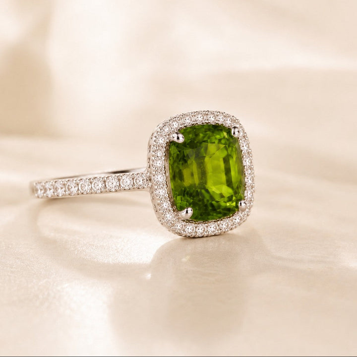 5.00 Carat Natural Green Tourmaline Halo Ring