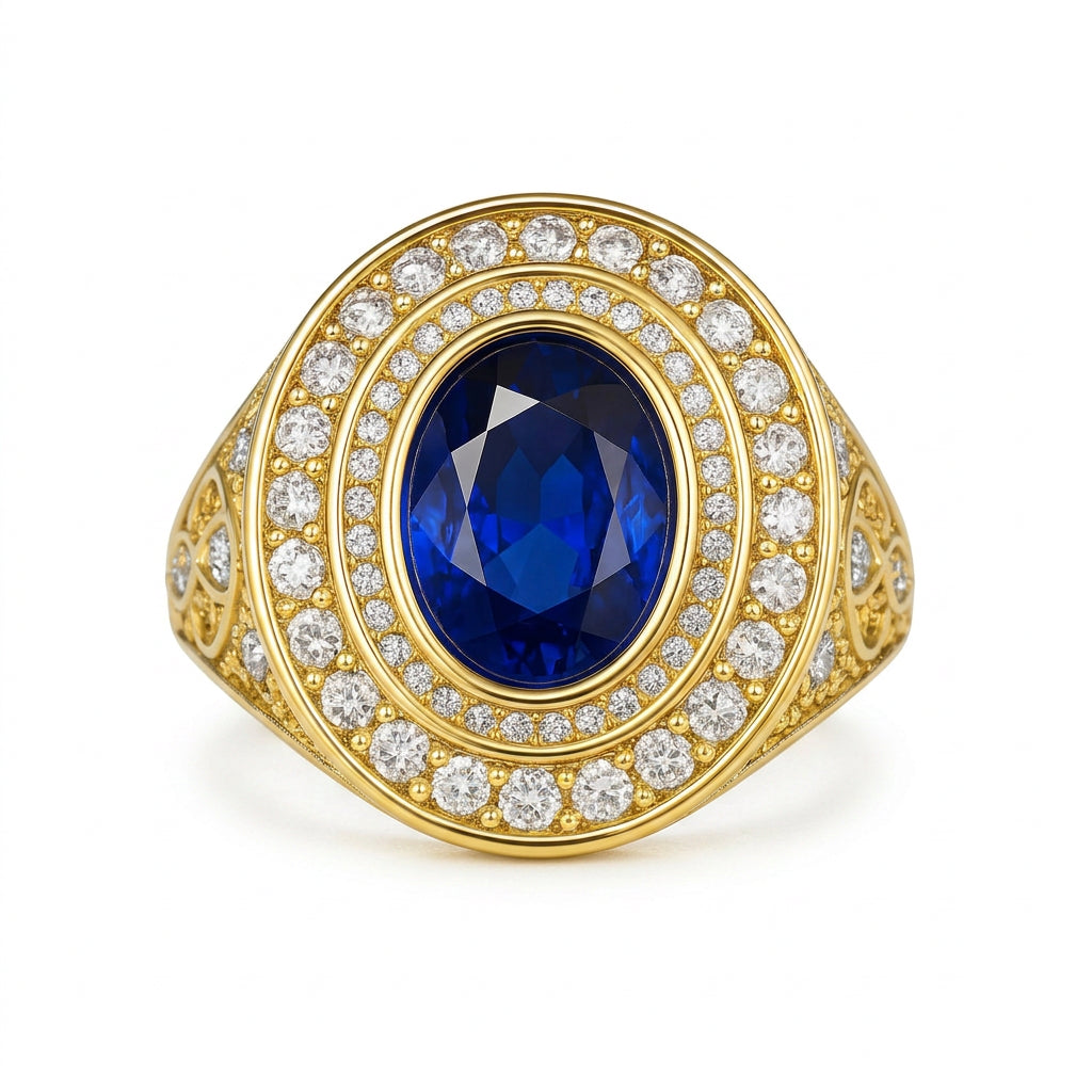 Men's Natural Blue Sapphire Ring 3.00 ct with Diamonds – view 1