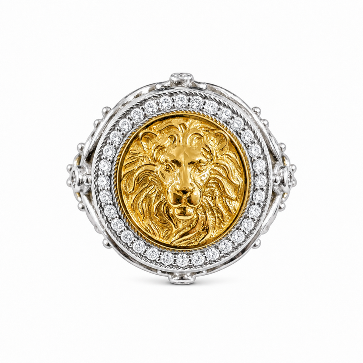 Men's Lion Signet Ring with Diamonds