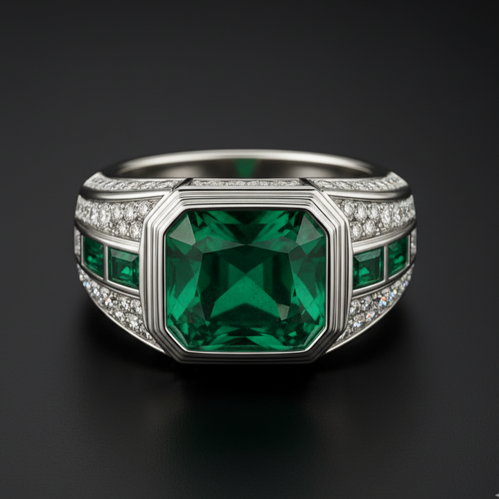 Men’s 3.00 Carat Emerald and Diamond Ring on a clean background – view 2