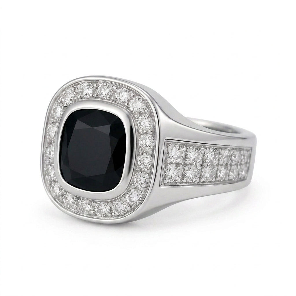 Men's Blue-Black Sapphire Ring with Diamonds – view 1
