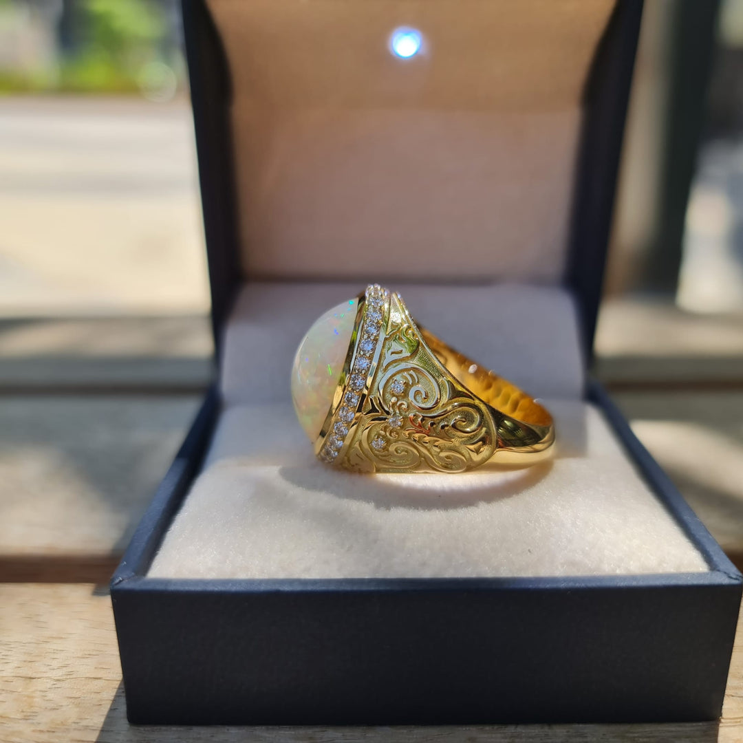 Men's Natural Opal Ring 10.00 ct with Diamonds – view 11