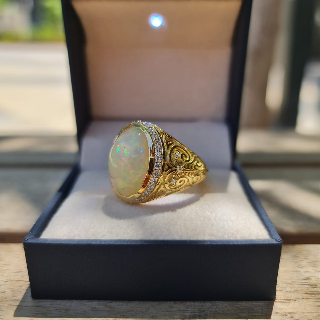 Men's Natural Opal Ring 10.00 ct with Diamonds – view 10