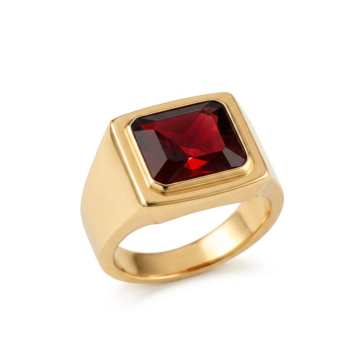 Men’s 8.00 Carat Red Garnet Ring on a clean background