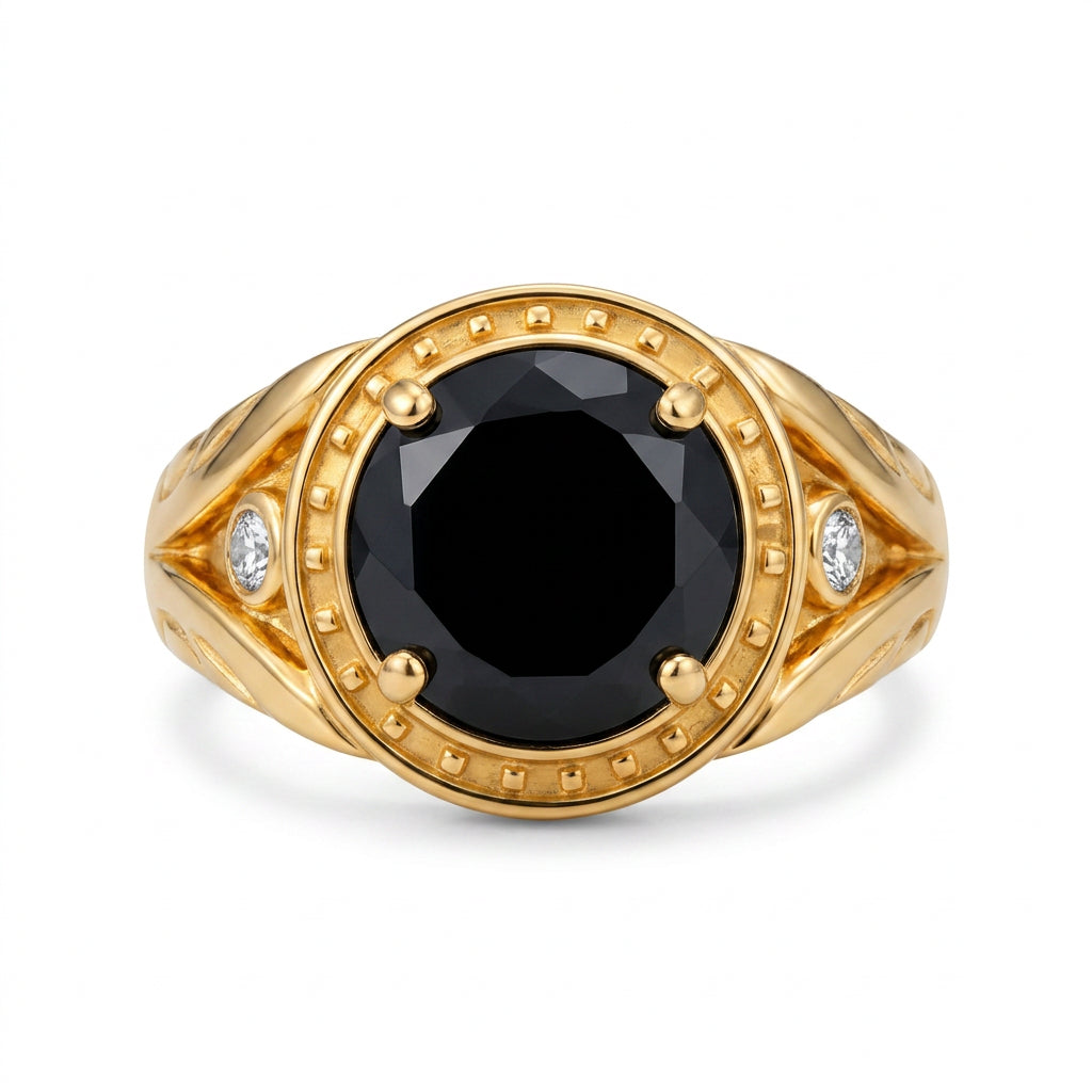 Men's Black Tourmaline Signet Ring with Diamonds – view 1