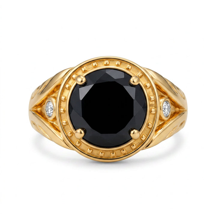 Men's Black Tourmaline Signet Ring with Diamonds – view 1
