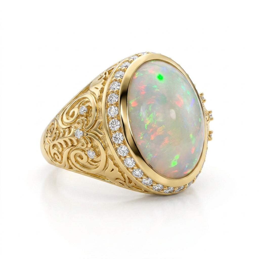 Men's Natural Opal Ring 10.00 ct with Diamonds – view 1