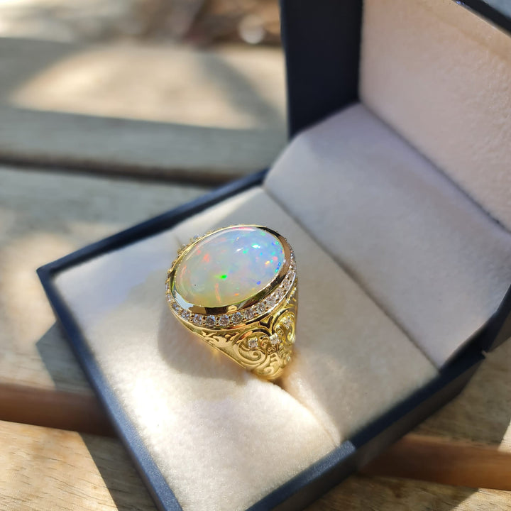 Men's Natural Opal Ring 10.00 ct with Diamonds – view 5