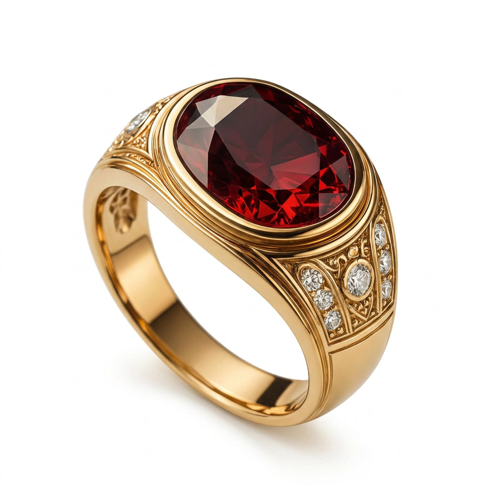 Men's Rubellite Signet Ring 2.85 ct with Diamonds – view 1