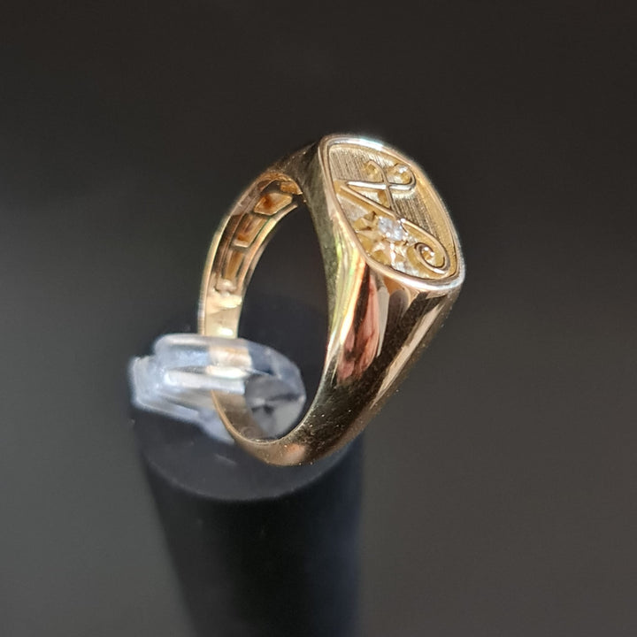 Men's Personalized Initial and Diamond Star Signet Ring – view 4
