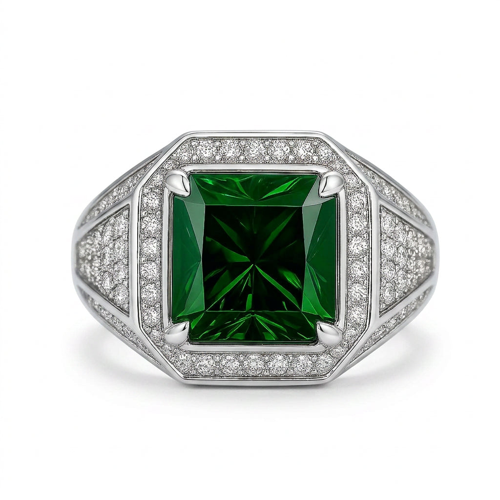 Men's Natural Green Tourmaline Ring 3.00 ct with Diamonds – view 1