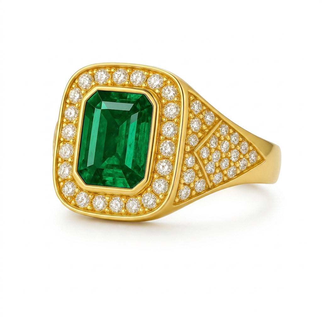 Men's Zambian Emerald Ring 3.54 ct with Diamonds – view 1