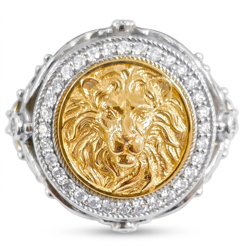 Men's Lion Signet Ring with Diamonds – view 1