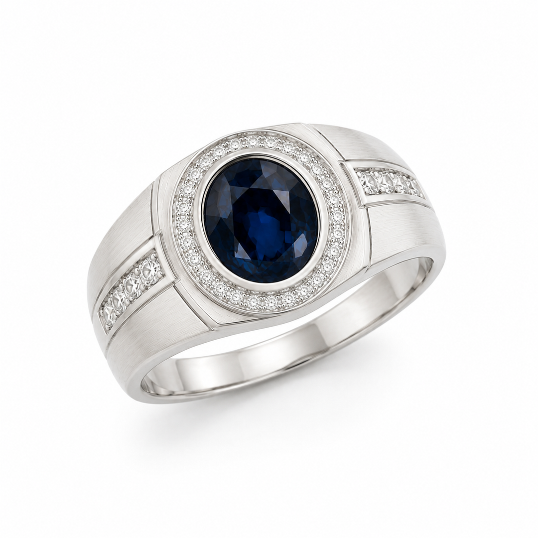 Men's Natural Blue Sapphire Ring 3.03 ct with Diamonds – view 2