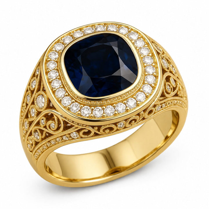 Men's Gemstone Signet Ring 3.00 ct with Diamonds – white background view 1