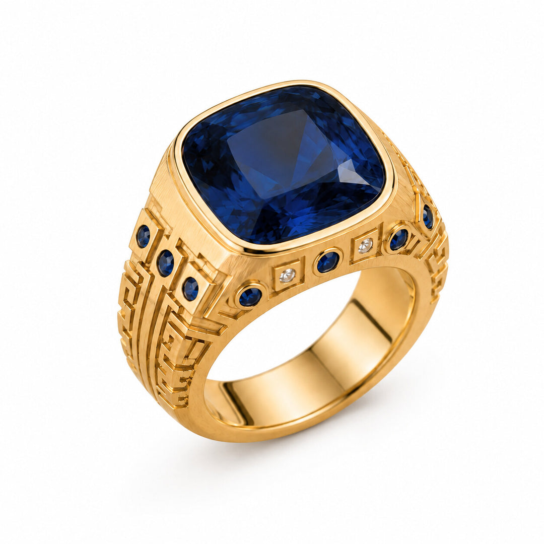 GEO Men's Natural Blue Sapphire Ring 5.30 ct – white background view 1
