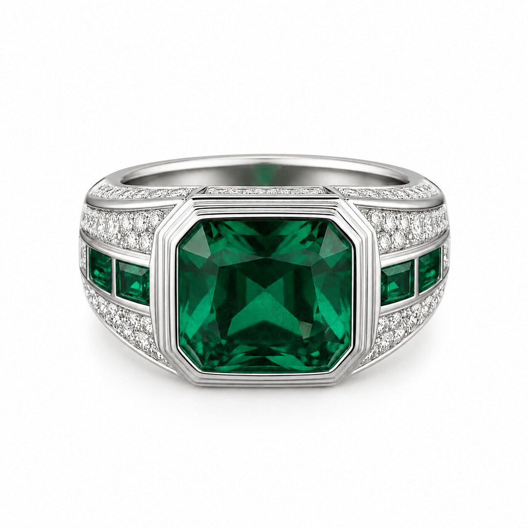 Men’s 3.00 Carat Emerald and Diamond Ring on a clean background – view 5