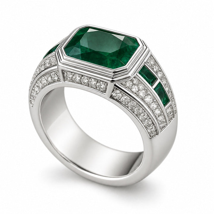 Men’s 3.00 Carat Emerald and Diamond Ring on a clean background – view 7