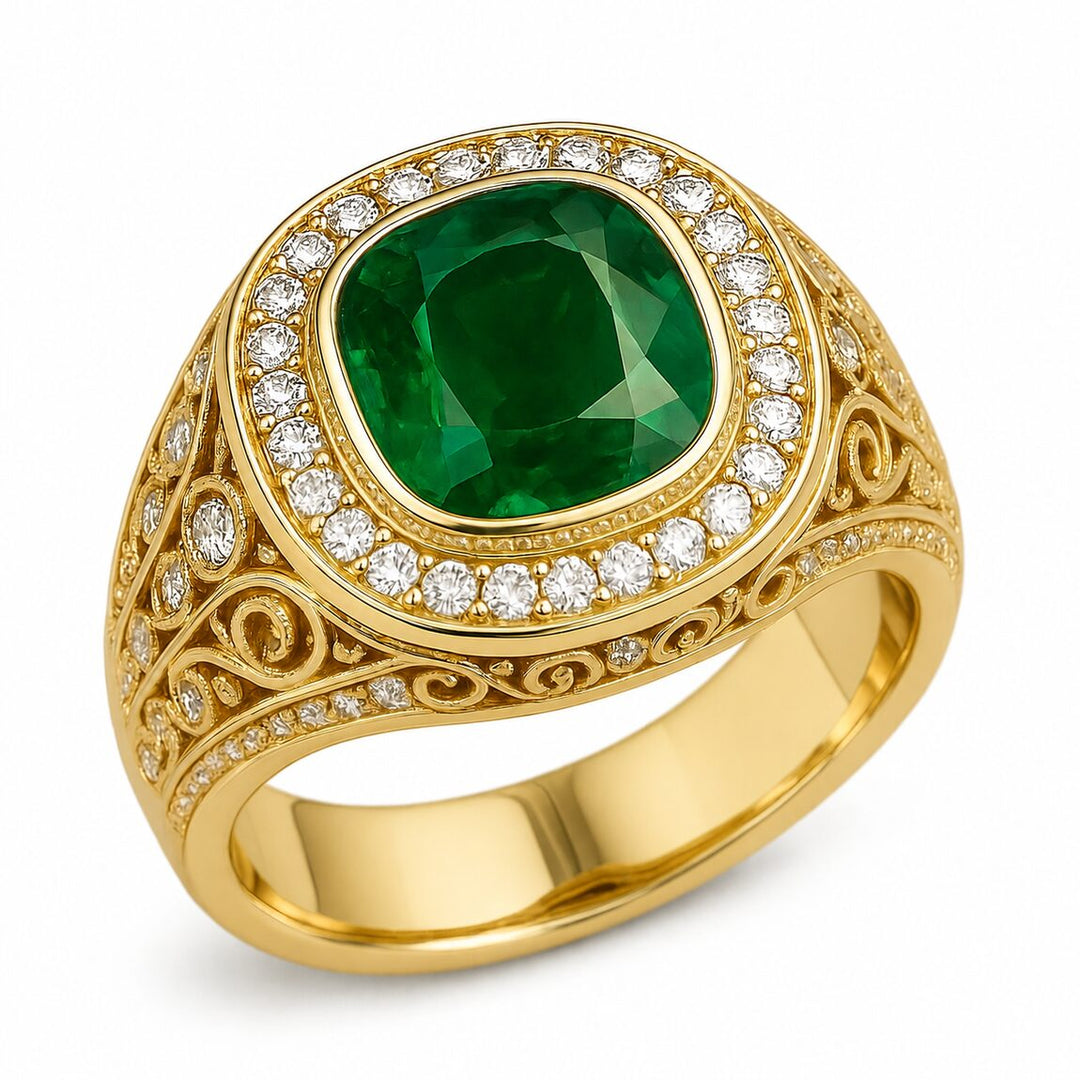 Men's Gemstone Signet Ring 3.00 ct with Diamonds – white background view 3