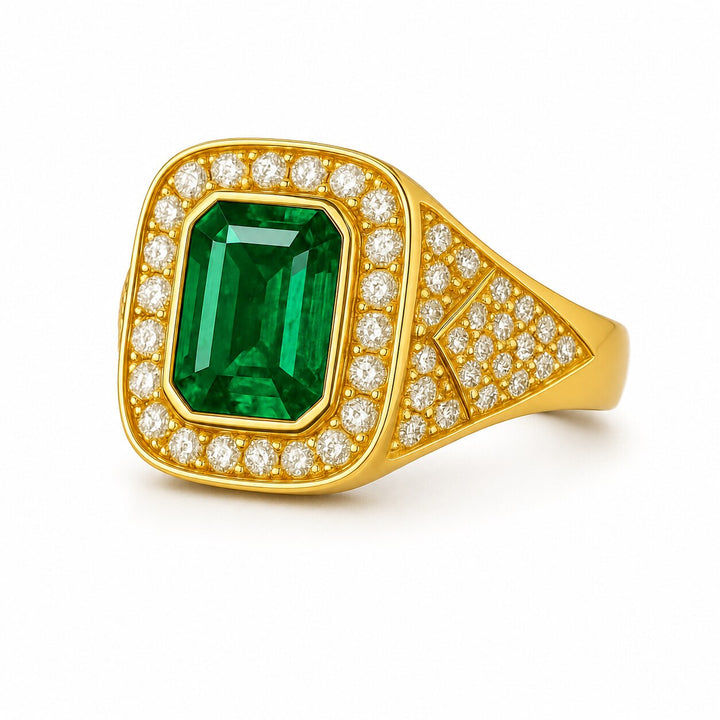 Men's Zambian Emerald Ring 3.54 ct with Diamonds – white background view 1