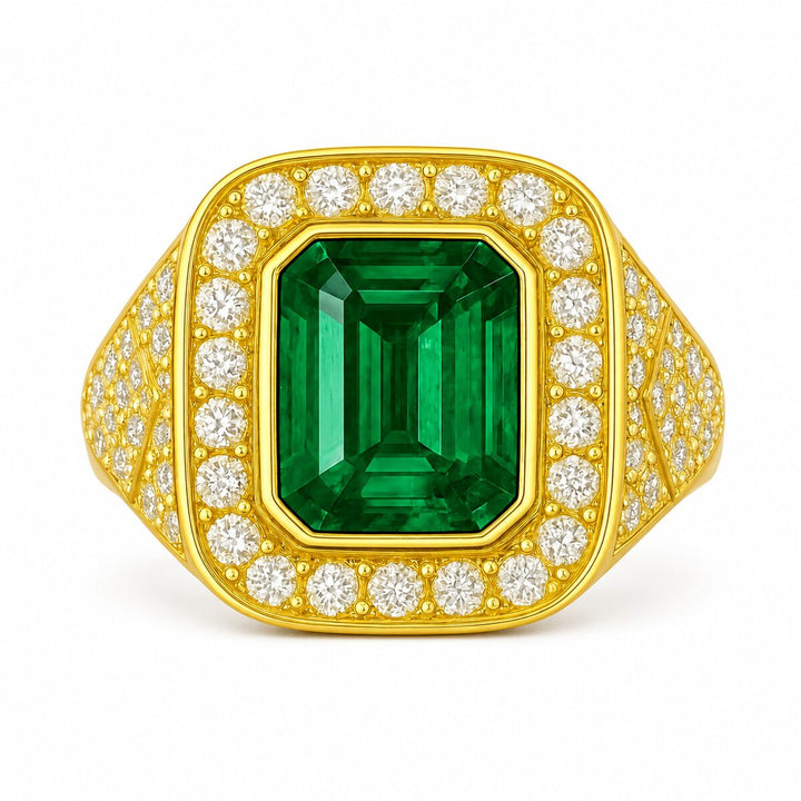 Men's Zambian Emerald Ring 3.54 ct with Diamonds – white background view 2