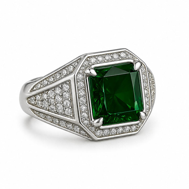 Men's Natural Green Tourmaline Ring 3.00 ct with Diamonds – white background view 1