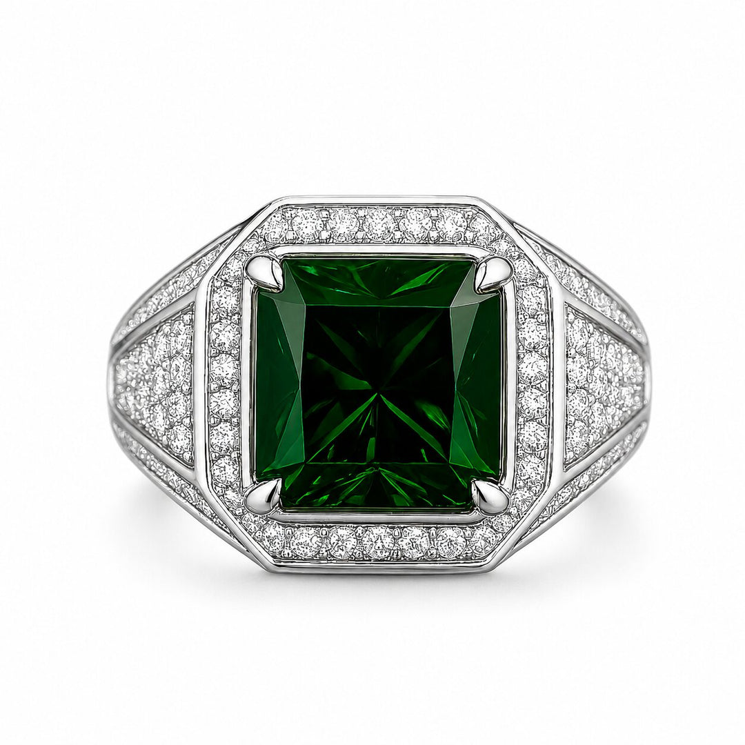 Men's Natural Green Tourmaline Ring 3.00 ct with Diamonds – white background view 2