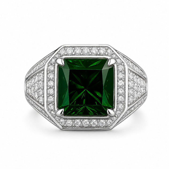 Men's Natural Green Tourmaline Ring 3.00 ct with Diamonds – white background view 2