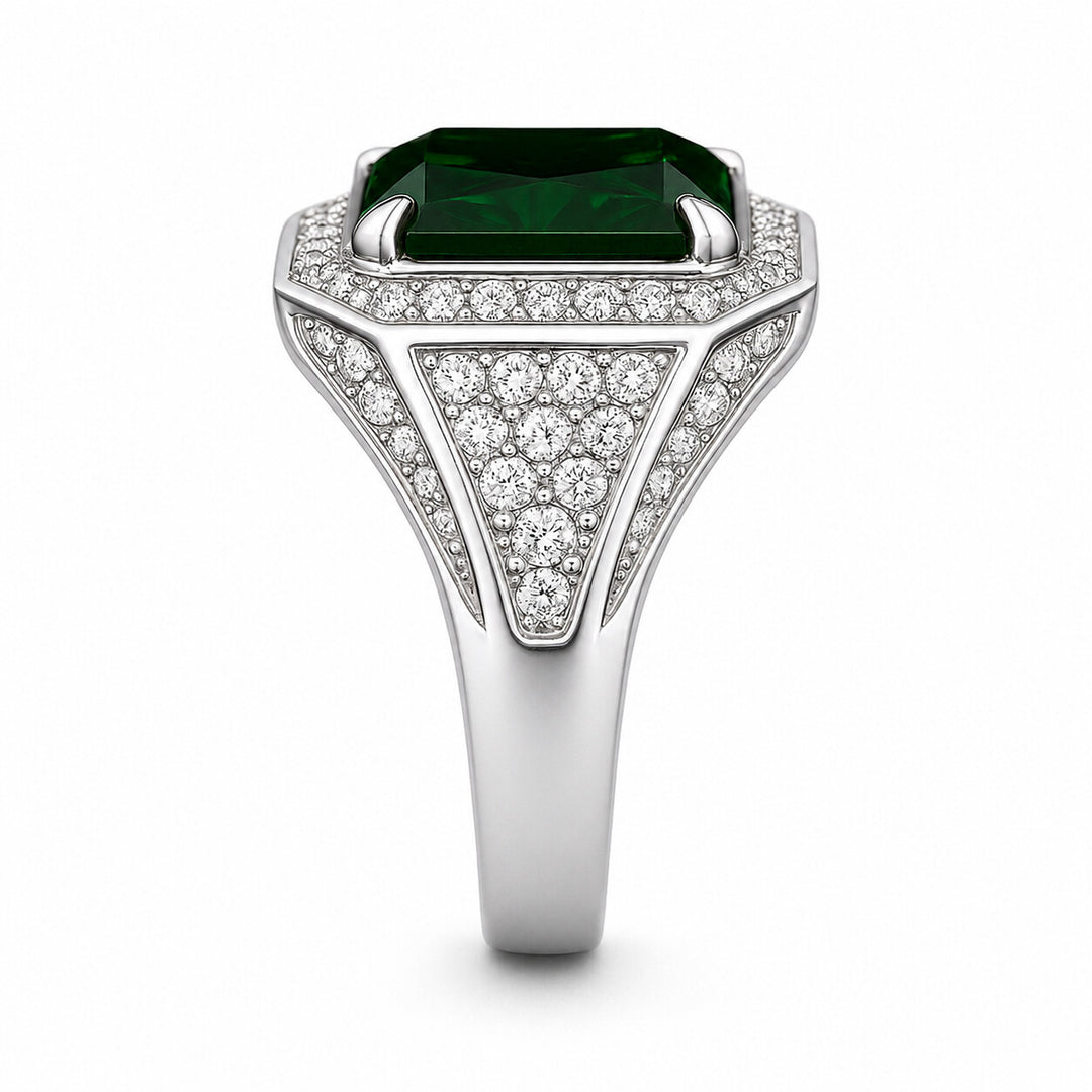 Men's Natural Green Tourmaline Ring 3.00 ct with Diamonds – white background view 3