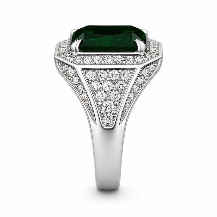 Men's Natural Green Tourmaline Ring 3.00 ct with Diamonds – white background view 3