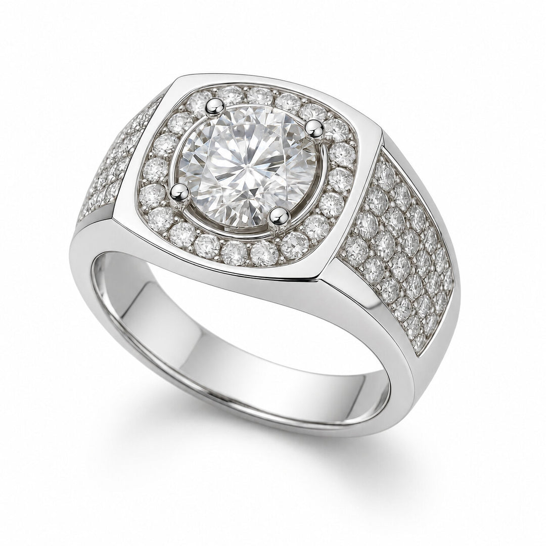 Men's Natural Diamond Halo Ring 1.70 ct – white background view 1