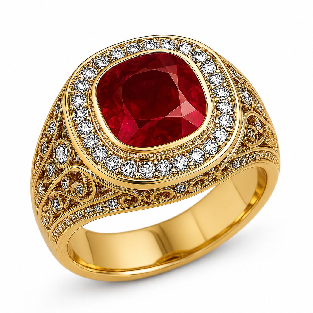 Men's Gemstone Signet Ring 3.00 ct with Diamonds – white background view 4