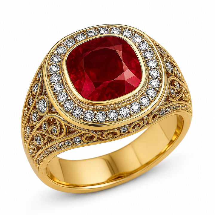 Men's Gemstone Signet Ring 3.00 ct with Diamonds – white background view 4