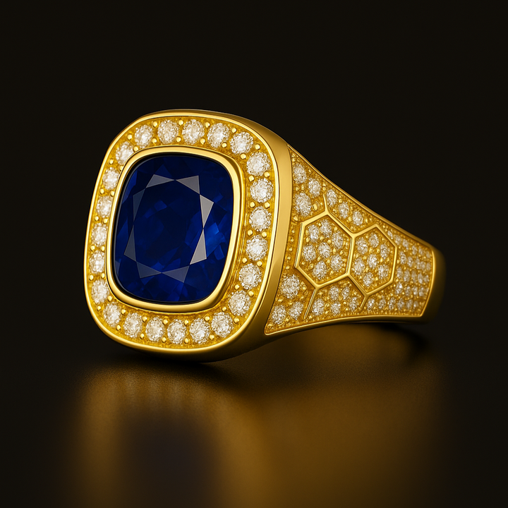Men's Cushion Blue Sapphire Ring with Diamonds – view 2
