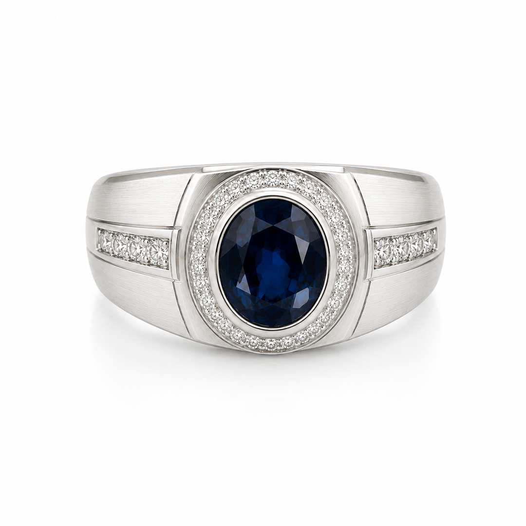 Men's Natural Blue Sapphire Ring 3.03 ct with Diamonds – view 1