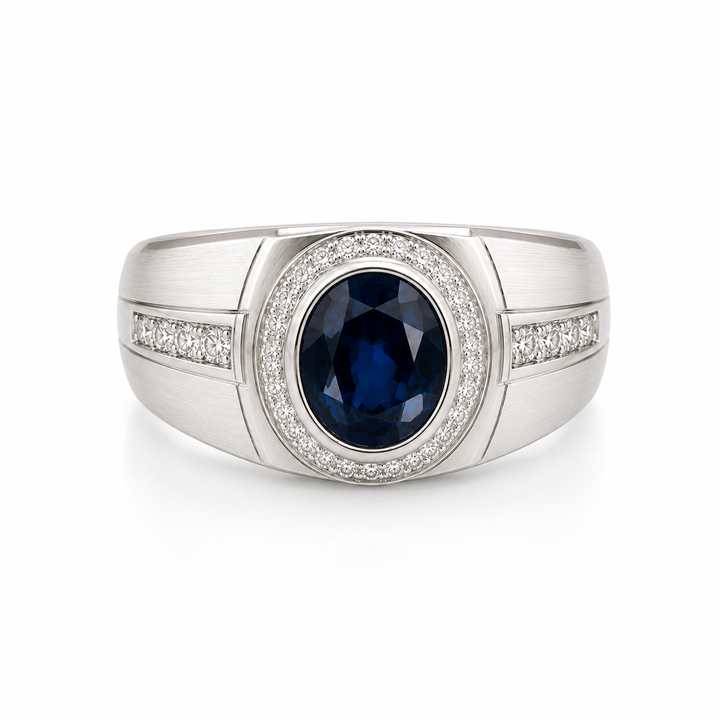Men's Natural Blue Sapphire Ring 3.03 ct with Diamonds – view 1