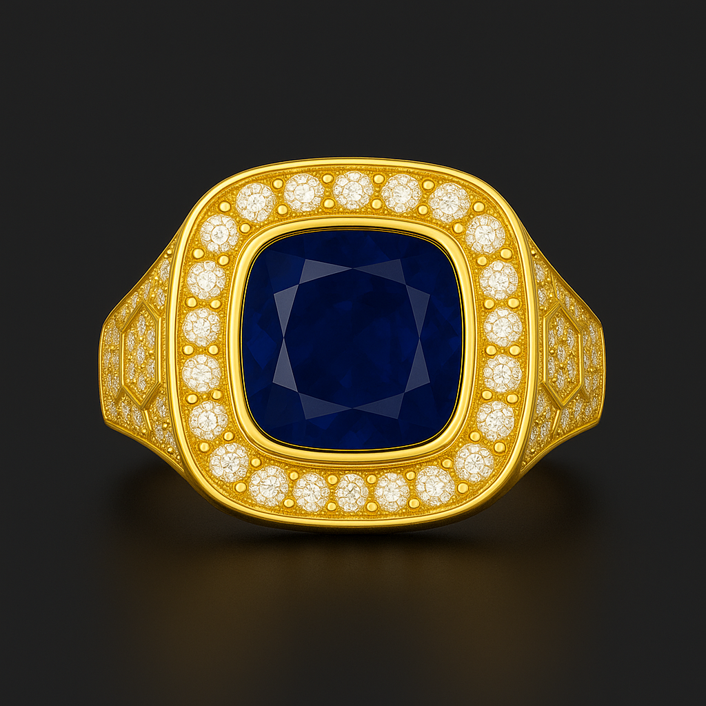 Men's Cushion Blue Sapphire Ring with Diamonds – view 3