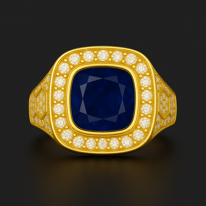 Men's Cushion Blue Sapphire Ring with Diamonds – view 3