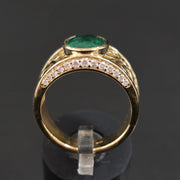 Anjea - Anello con smeraldo naturale da 2.70 carati, diamanti naturali da 0.20 carati, oro giallo 11 carati da 18 grammi