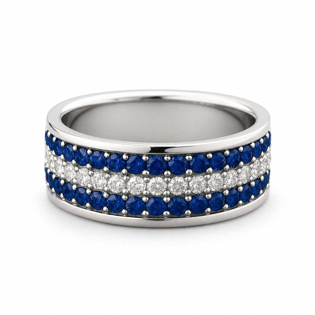 Orion Men's Sapphire and Diamond Eternity Ring 1.83 ct – white background view 1