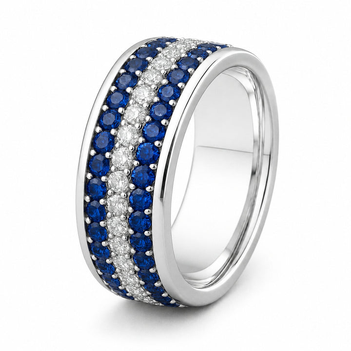 Orion Men's Sapphire and Diamond Eternity Ring 1.83 ct – white background view 2