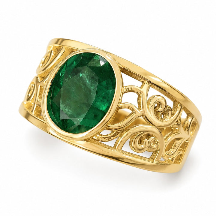 Anjea – 2.70 Carat Natural Green Emerald Ring with 0.20 Carats of Natural Diamonds – white background view 1