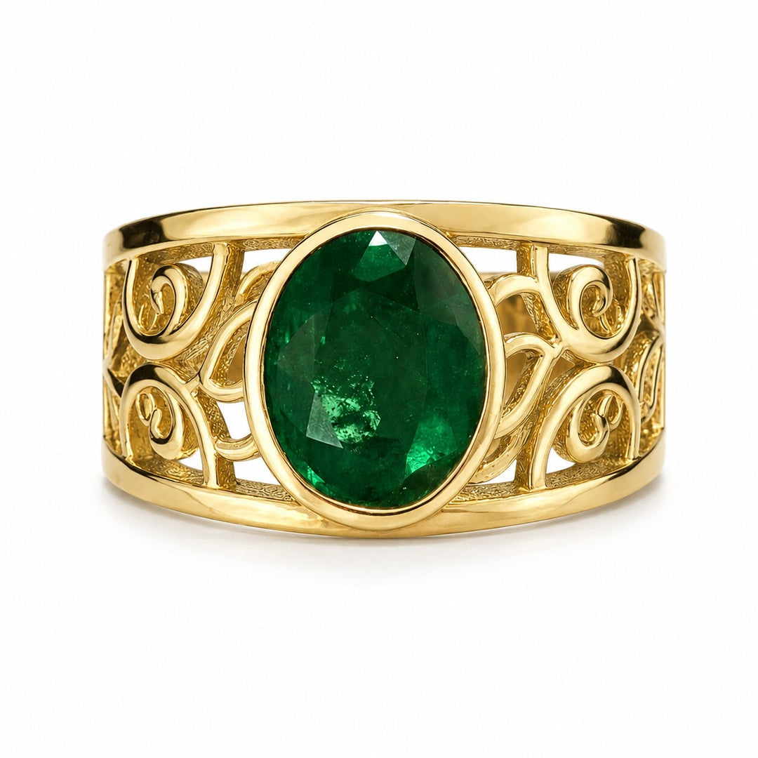 Anjea – 2.70 Carat Natural Green Emerald Ring with 0.20 Carats of Natural Diamonds – white background view 2