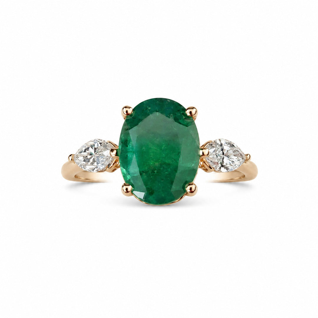 Bareket – 2.81 Carat Natural Green Emerald Ring with 0.50 Carats of Natural Diamonds – white background view 1