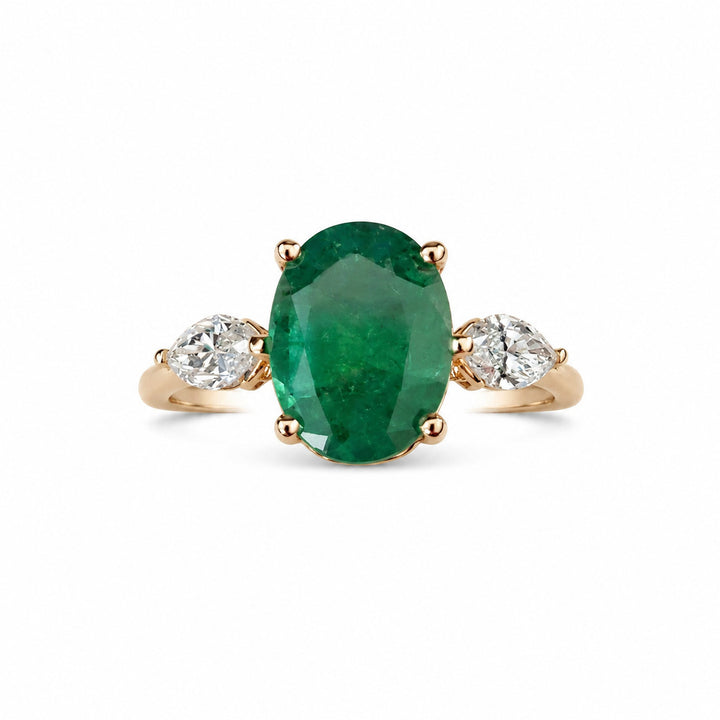 Bareket – 2.81 Carat Natural Green Emerald Ring with 0.50 Carats of Natural Diamonds – white background view 1