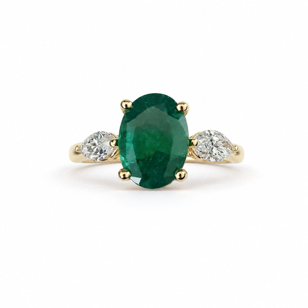 Bareket – 2.81 Carat Natural Green Emerald Ring with 0.50 Carats of Natural Diamonds – white background view 3