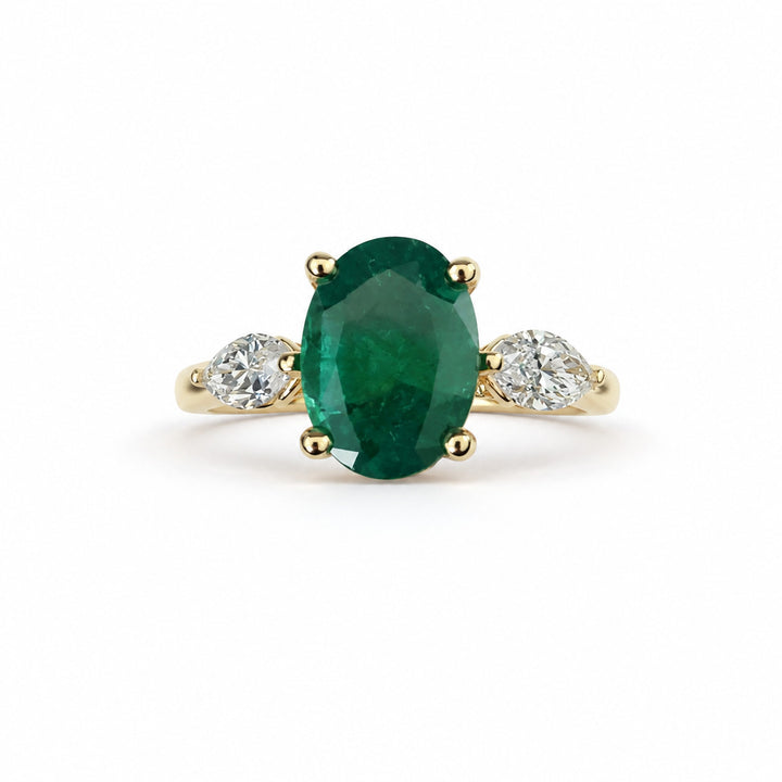Bareket – 2.81 Carat Natural Green Emerald Ring with 0.50 Carats of Natural Diamonds – white background view 3