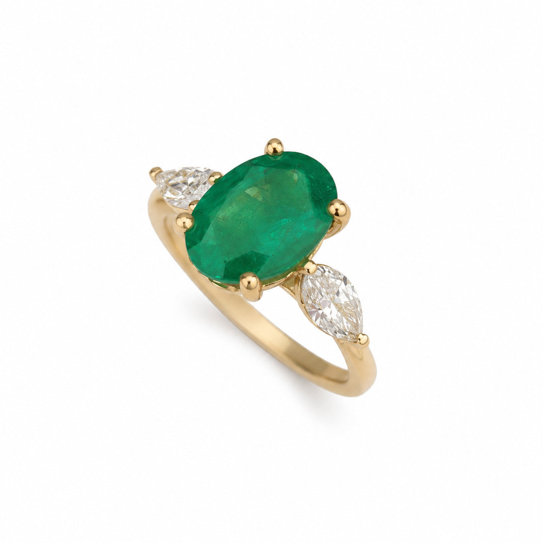 Bareket – 2.81 Carat Natural Green Emerald Ring with 0.50 Carats of Natural Diamonds – white background view 4