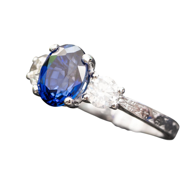 Aline – 2.50 Carat Blue Sapphire Engagement Ring with 0.80 Carats of Natural Diamonds
